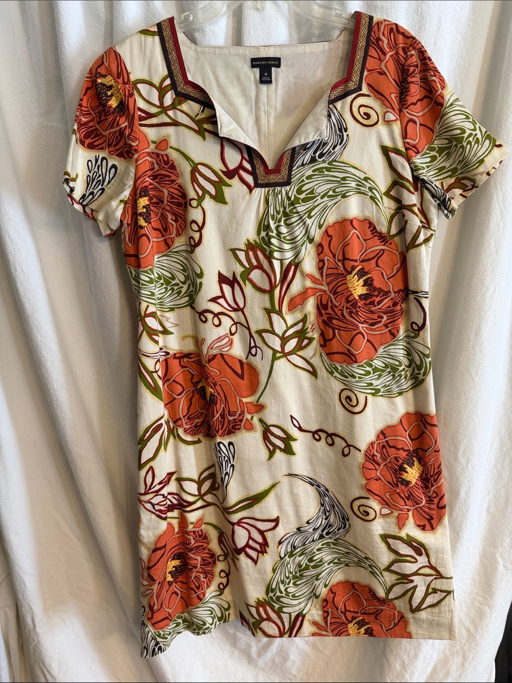 Dana Buchman Cream Sheath Dress with Orange Floral & Green Accents
